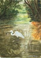 A painting of a bird in the water