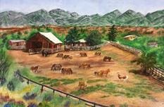A painting of horses in the pasture