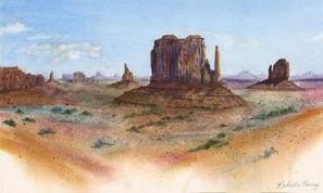 A painting of the monument valley in arizona.