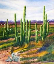 A painting of cactus in the desert